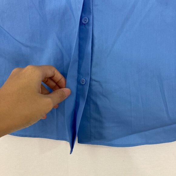 New Worthington size XL Blue Puff Sleeve Smocked Detail Button Down Preppy - Picture 5 of 12